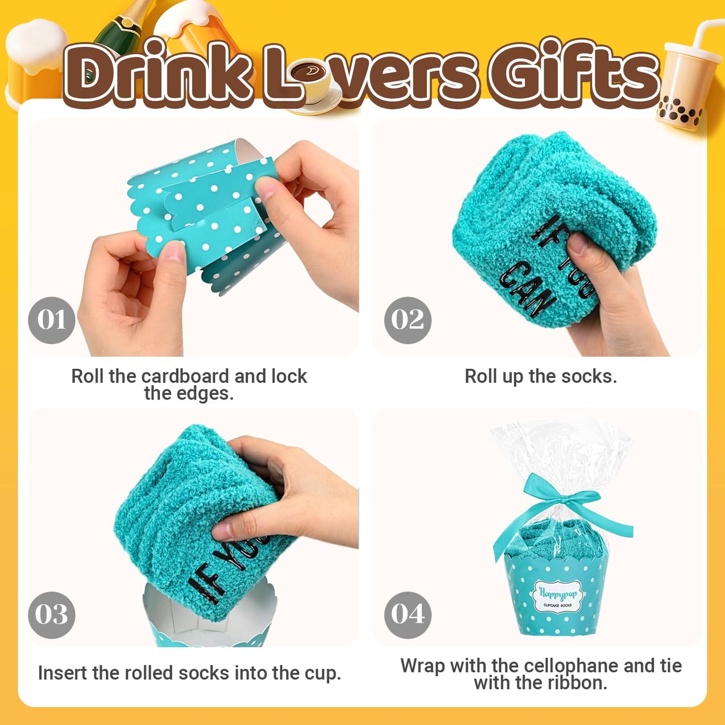 HAPPYPOP Funny Gifts for Women Men - Boba Tea Taco Gifts for Her, Bourbon Coffee Socks