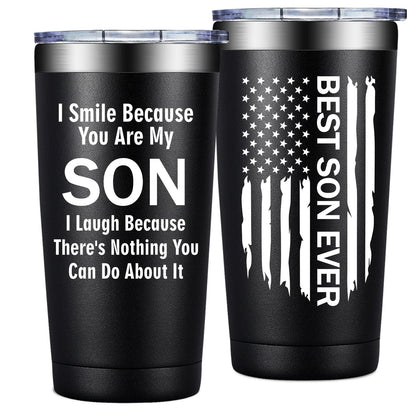 Grifarny Gifts for Son - Son Gifts from Mom, Dad - Christmas, Fathers Day, Birthday Gifts for Adult Sons - I Smile Because You are My Son Tumbler Cup 20 oz