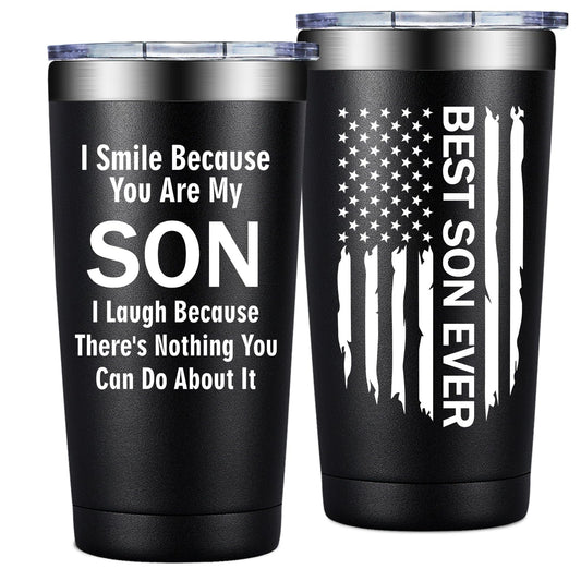 Grifarny Gifts for Son - Son Gifts from Mom, Dad - Christmas, Fathers Day, Birthday Gifts for Adult Sons - I Smile Because You are My Son Tumbler Cup 20 oz
