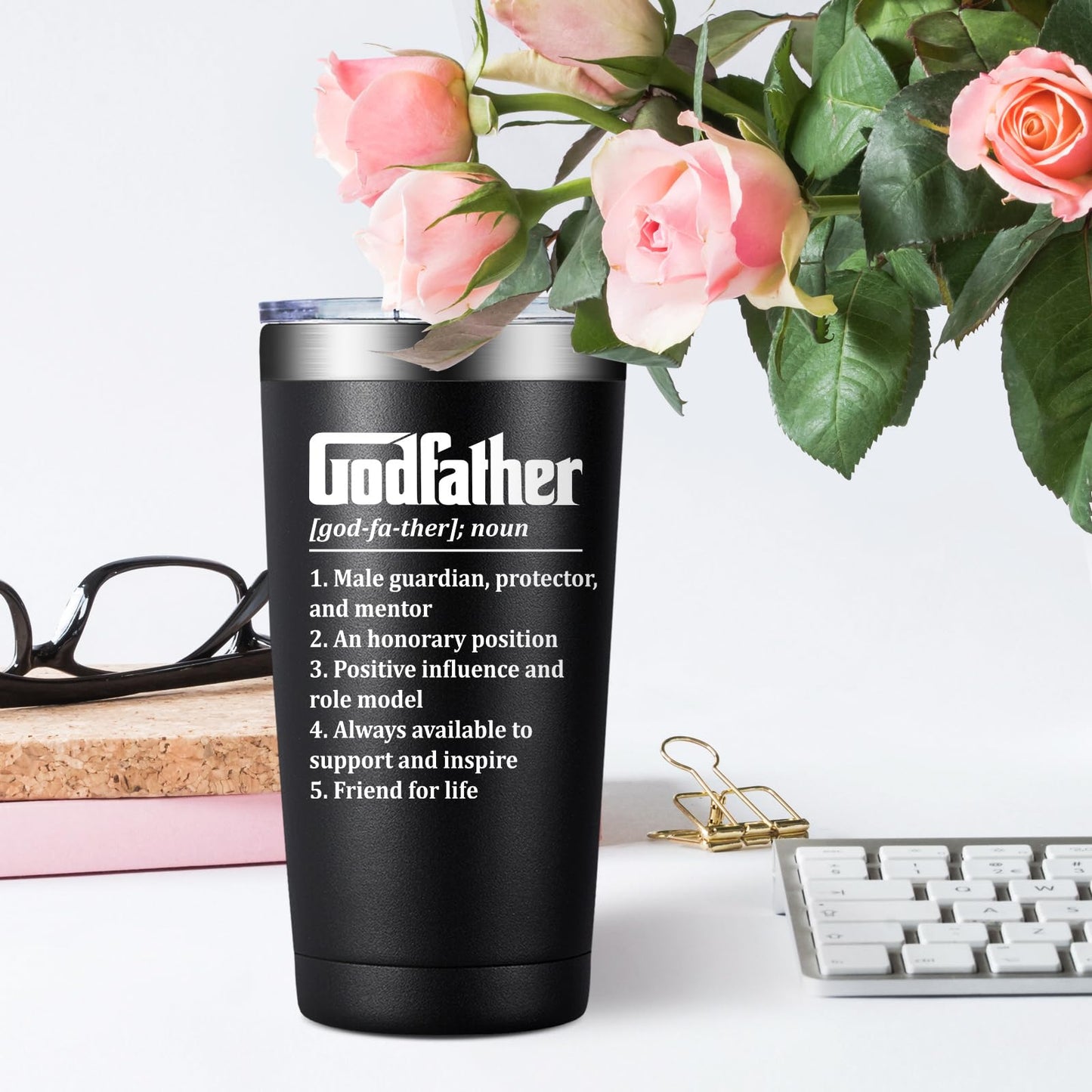 BIRGILT Godfather Gift - Godfather Proposal Gifts - Best God Father Gifts for Men - Christmas, Fathers Day Gift for God Father - 20oz Stainless Steel Tumbler Cup