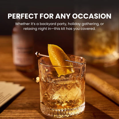 13-Piece Cocktail Shaker Set Bartender Kit+Bitters - Bar Mixing Stir Set with Whiskey Glass, Strainer, Jigger, Father’s Day Gift, Garnish Picks, Recipe Cards - Cocktails, Martinis, Manhattans & More