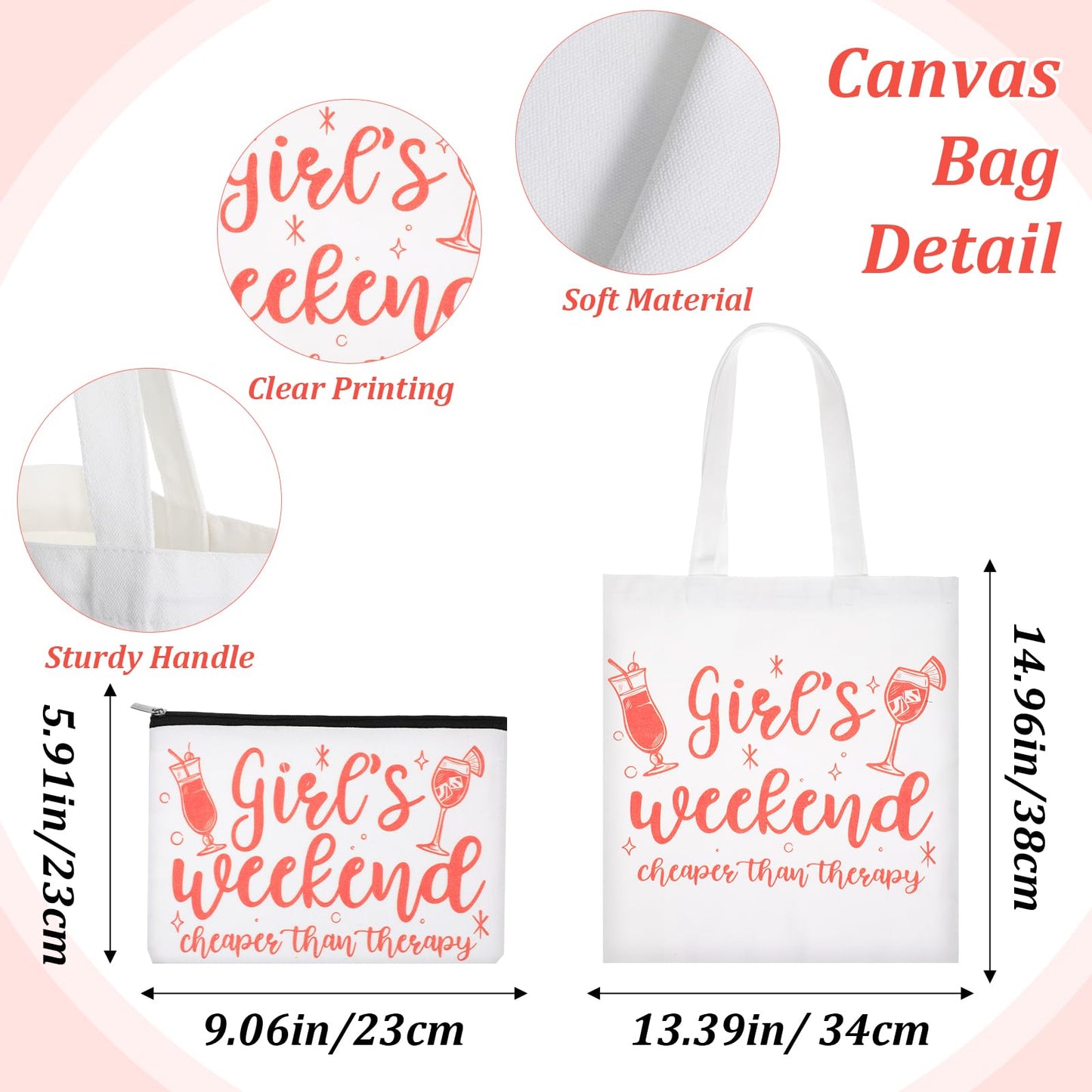 8 Pcs Christmas Girls Weekend Gifts for Women 4 Girls Trip Makeup Bag 4 Weekend Tote Bag Friend Trip Gifts Vacation Bestie Friendship Favors Summer Cosmetic Zipper Goodie Pouch (Classic Color)