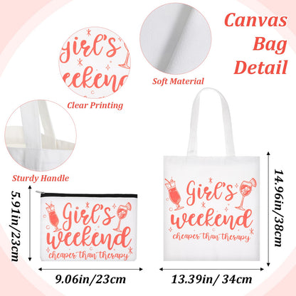 8 Pcs Christmas Girls Weekend Gifts for Women 4 Girls Trip Makeup Bag 4 Weekend Tote Bag Friend Trip Gifts Vacation Bestie Friendship Favors Summer Cosmetic Zipper Goodie Pouch (Classic Color)