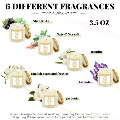 MTLEE 6 Pcs Eid al-Adha Scented Candles Gift Set, Bismillah Islamic Soy Wax 3.5 oz Natural Aromatherapy Jar Candles for Eid Mubarak, Muslim Ramadan Home Decor, Gifts for Muslim Friends Family (White)