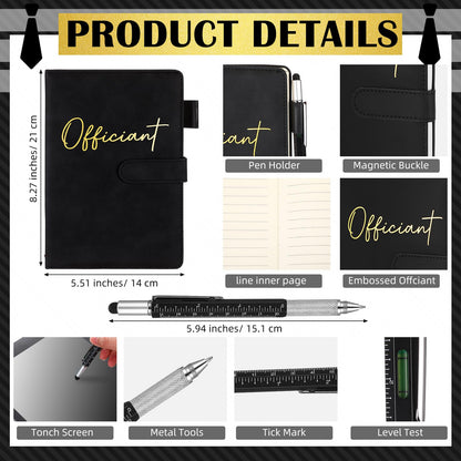 Baderke 8 Pcs Best Officiant Gifts Wedding Proposal Set 16 oz Glass Cup with Lids Straw, Leather Toiletry Bag, Officiant Book, Functional Pen, Socks, Greeting Card Envelope with Gift Box for Sermon