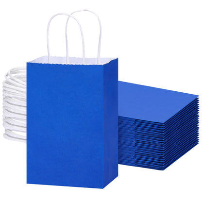 OUTUXED 25pcs 5.25x3.2x8in Blue Paper Bags, Small Blue Gift Bags with Handles Bulk for Shopping, Wedding, Merchandise, Birthday, Business