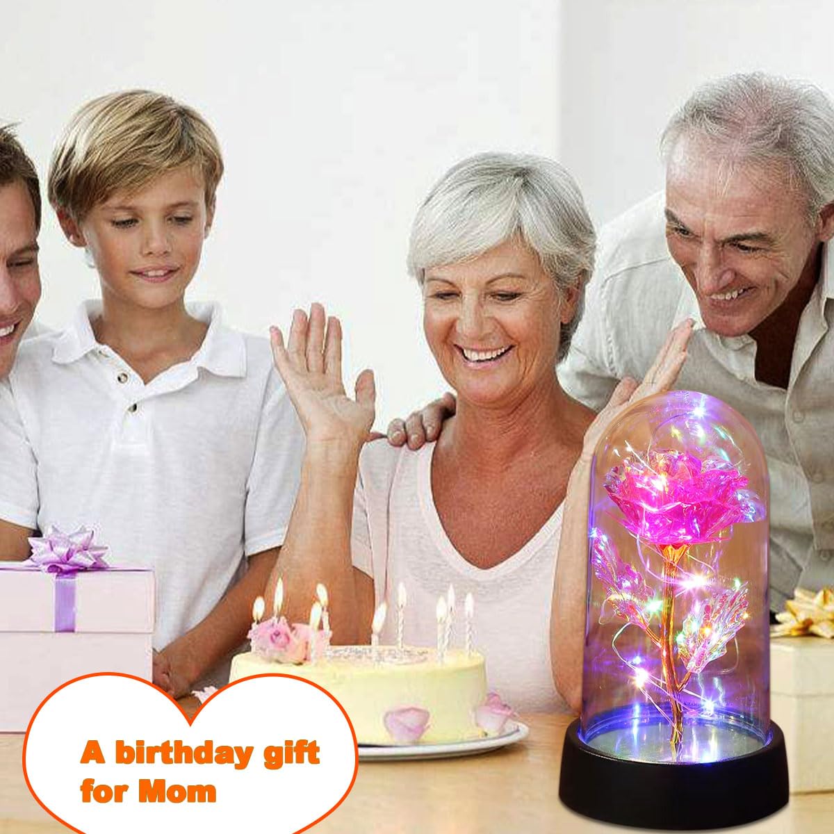 BAOXUE Rose Flower Gifts for Mother's Day Ideas, Mothers Day Flowers Gifts for Mom Wife from Daughter Son Husband,Light Up Rose in Glass Dome, Galaxy Forever Rose Eternas Birthday Gifts for Women