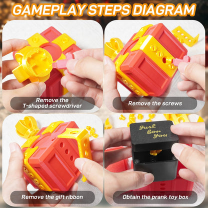 The Annoying Present, Annoying Gift Box with Screws, Take Apart Box to Get Gift, Funny Prank Gag Gift for Christmas (Red)