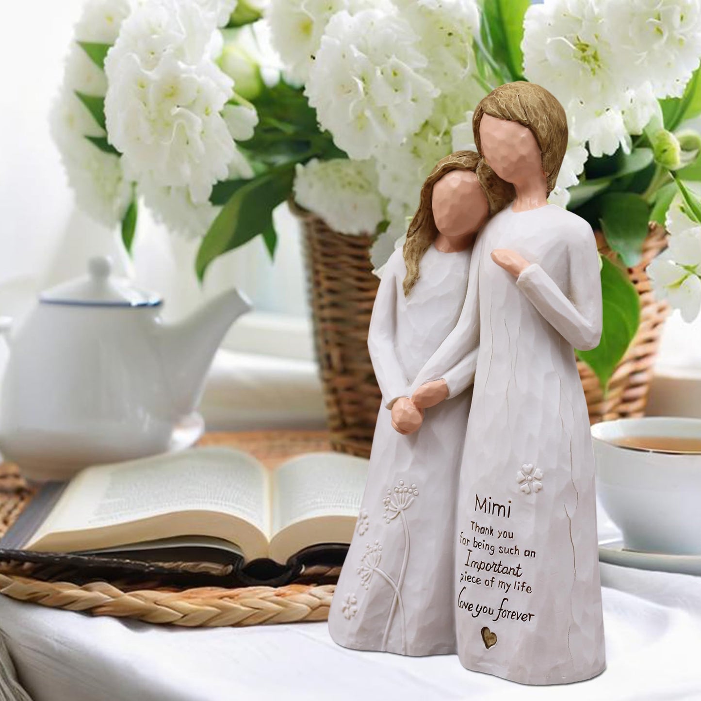 Mimi Gifts for Grandma, Gifts for Mimi, Grandma Gift for Birthday Christmas Mothers Day, Grandmother Granddaughter Embrace Hand-Painted Resin Figure