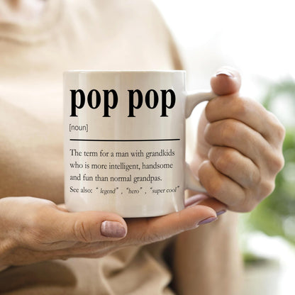 QASHWEY Pop Pop Mug, Grandpa Pop Pop Gifts from Grandkids Coffee Mug, Grandpa Mugs, Fathers Day Christmas Mugs Tea Cup Gifts for PopPop Grandpas, PopPop Definition Coffee Cups Ceramic 11oz
