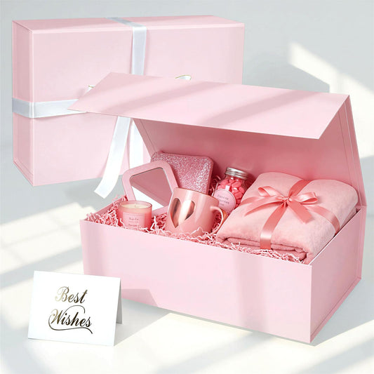 VGOODALL Pink Gift Box, 13x9x4 Inches Gift Boxes for Presents With Lids and Magnetic Closure Collapsible for Mother's Day, Bridesmaid Proposal, Weddings, Anniversary Present