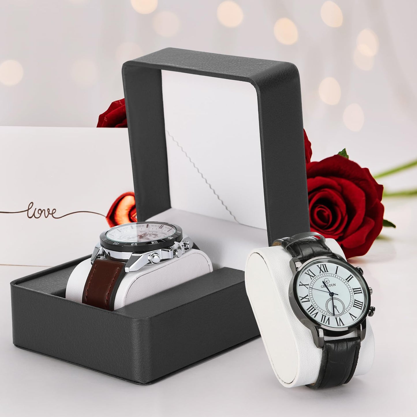 PU Leather Watch Gift Box, Premium Single Watch Holder Case for Women Men, Watch Storage Organizer Display Boxes with Cushion (Black)