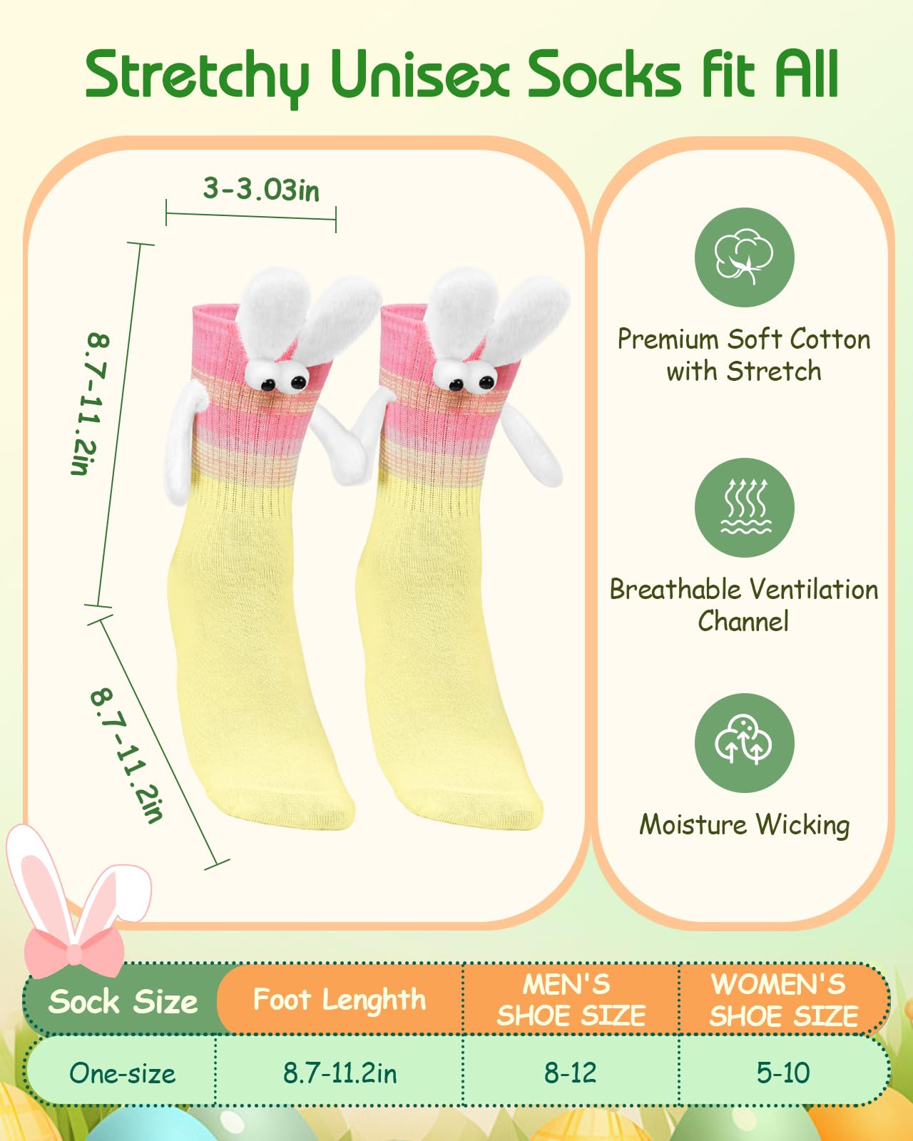 Swooflia Easter Magnetic Hand-Holding Bunny Socks 2 or 4Pairs–Crazy Fun Novelty Gifts for Teens, Women, Men, Couples, Friends