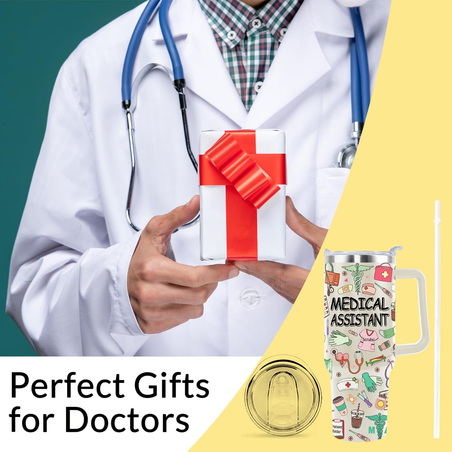 40 Oz Medical Assistant Tumbler Medical Assistant Gifts Stainless Steel Insulated Medical Assistant Travel Cup with Handle CMA Medical Assistant Week Gifts for Women Men