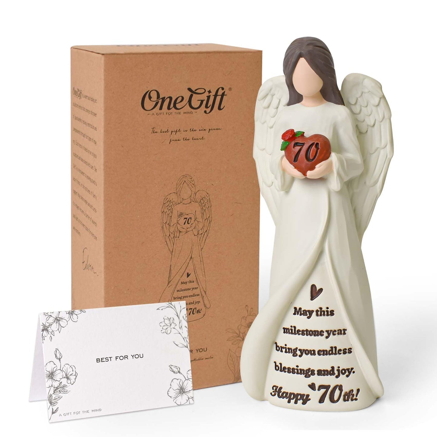 70th Birthday Gifts for Women, Happy 70th Birthday Decorations, Unique 70 Year Old Gifts for Woman Grandma Mom Sister Friends, Hand-Painted Angel Figurine for Home Party Decor