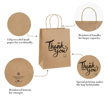 BagDream Brown Gift Bags 8x4.25x10.5 25Pcs Thank You Paper Gift Bags with Handles for Shopping, Wedding Birthday Party Favor, Retail, Merchandise, Business, Recycled Kraft Medium Paper Sacks
