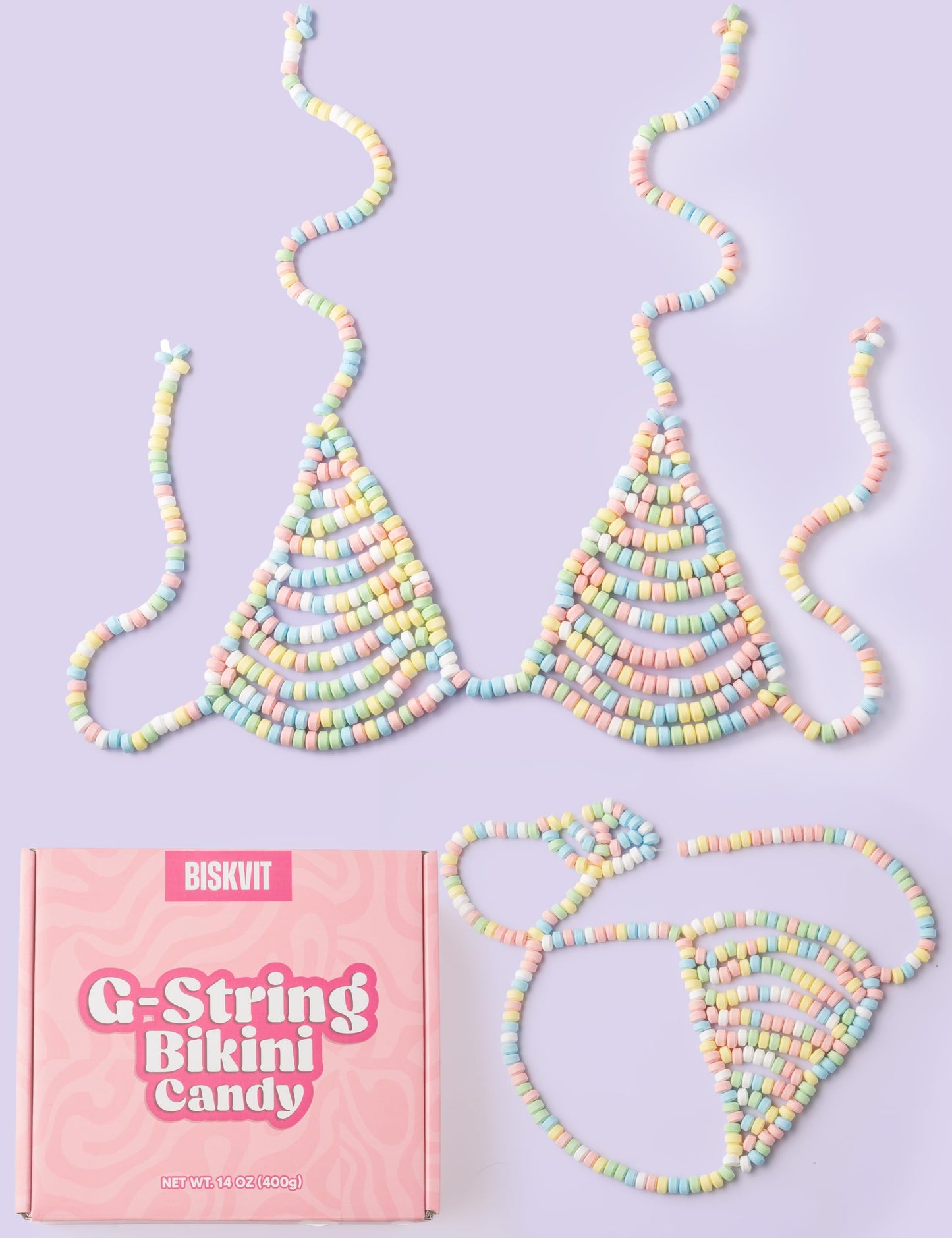 BISKVIT Candy Bikini Bra and G String Set for Women, 2 Piece Set Edible Underwear. Favorite Bachelorette Gift for Bride, Bridal Shower Gag Gifts, Playful Outfit for Anniversaries and Valentine's Day