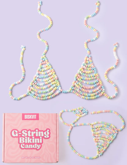 BISKVIT Candy Bikini Bra and G String Set for Women, 2 Piece Set Edible Underwear. Favorite Bachelorette Gift for Bride, Bridal Shower Gag Gifts, Playful Outfit for Anniversaries and Valentine's Day