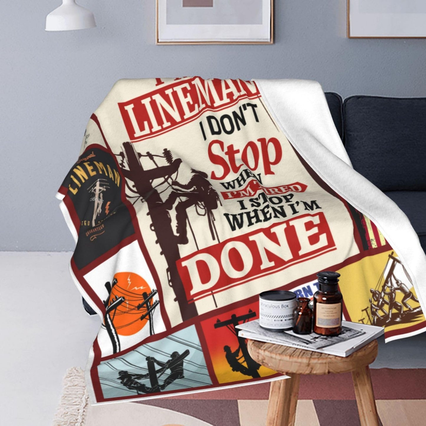 Lineman Blanket Electrician Job Gifts Throw Blanket Super Soft Flannel Lightweight Fluffy Plush Cozy Fuzzy Fleece Appreciation Blanket for Woman Adults Man for Bedding Sofa 40"X50"
