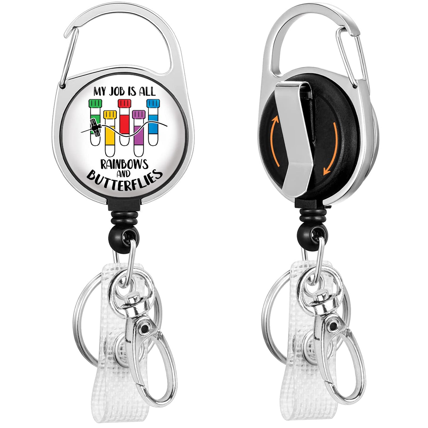 Phlebotomy Badge Reel Retractable Heavy Duty, Phlebotomist ID Holder Retractable Clip, Funny Nurse Badge Reel ID Card Holder Name Badge Clip My Job is All Rainbows and Butterflies Nurses Gifts