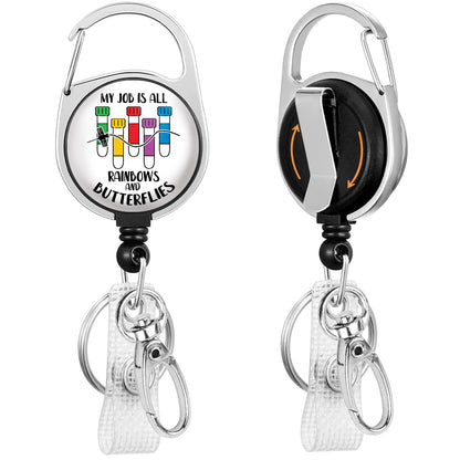 Phlebotomy Badge Reel Retractable Heavy Duty, Phlebotomist ID Holder Retractable Clip, Funny Nurse Badge Reel ID Card Holder Name Badge Clip My Job is All Rainbows and Butterflies Nurses Gifts