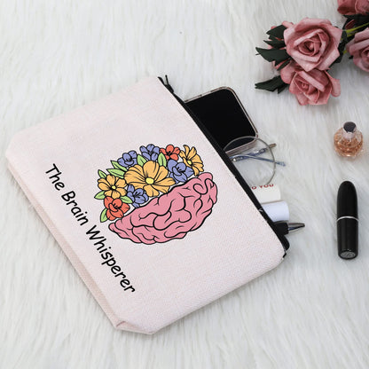 G2TUP Neuroscience Gift The Brain Whisperer Makeup Bag Neuroscience Cosmetic Bag Neuroscientist Science Gift Neurology Nurse Zipper Travel Pouch (The Brain Whisperer White Bag)