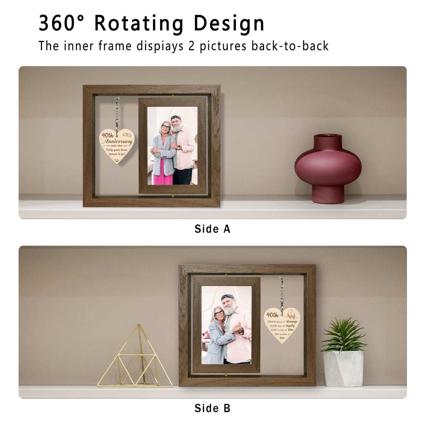 EYITUPC 40th Wedding Anniversary Picture Frame Gifts, 40 Year Anniversary Frame for Couples Parents (Display Two 4x6)