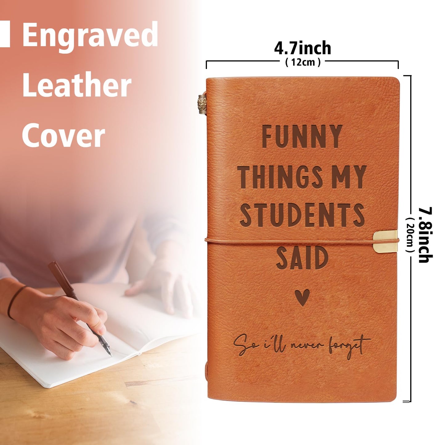 Afterprints Teacher Gifts – “Funny Things My Students Said” Leather Notebook, Cute Teacher Appreciation Gifts for Women Men, Teachers Birthday Presents, Engraved Refillable Journal