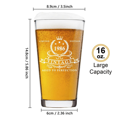 LIGHTEN LIFE 40th Birthday Gifts for Men 16oz,1986 Beer Glass in Barrel Box,40th Birthday Gift Ideas,1986 Pint Glass for 40 Years Old Dad,Husband
