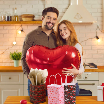 Spakon 8 Pcs Valentines Day Gift Bags Valentines Paper Gift Bags with Handles Bag for Cards, Galentines, Teacher Present, Classroom Party, Wedding Birthday Party Favor (5.5 x 4 x 2.75 Inch)