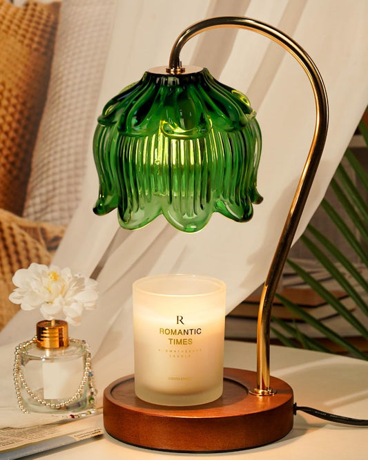 Funistree Green Candle Warmer Lamp with Timer, Christmas Gifts, Dimmable Flower Candle Lamp Warmer, Vintage Birthday Gifts for Women, Mom, Female Friend, Aromatic Candle Light for Yankee Candles
