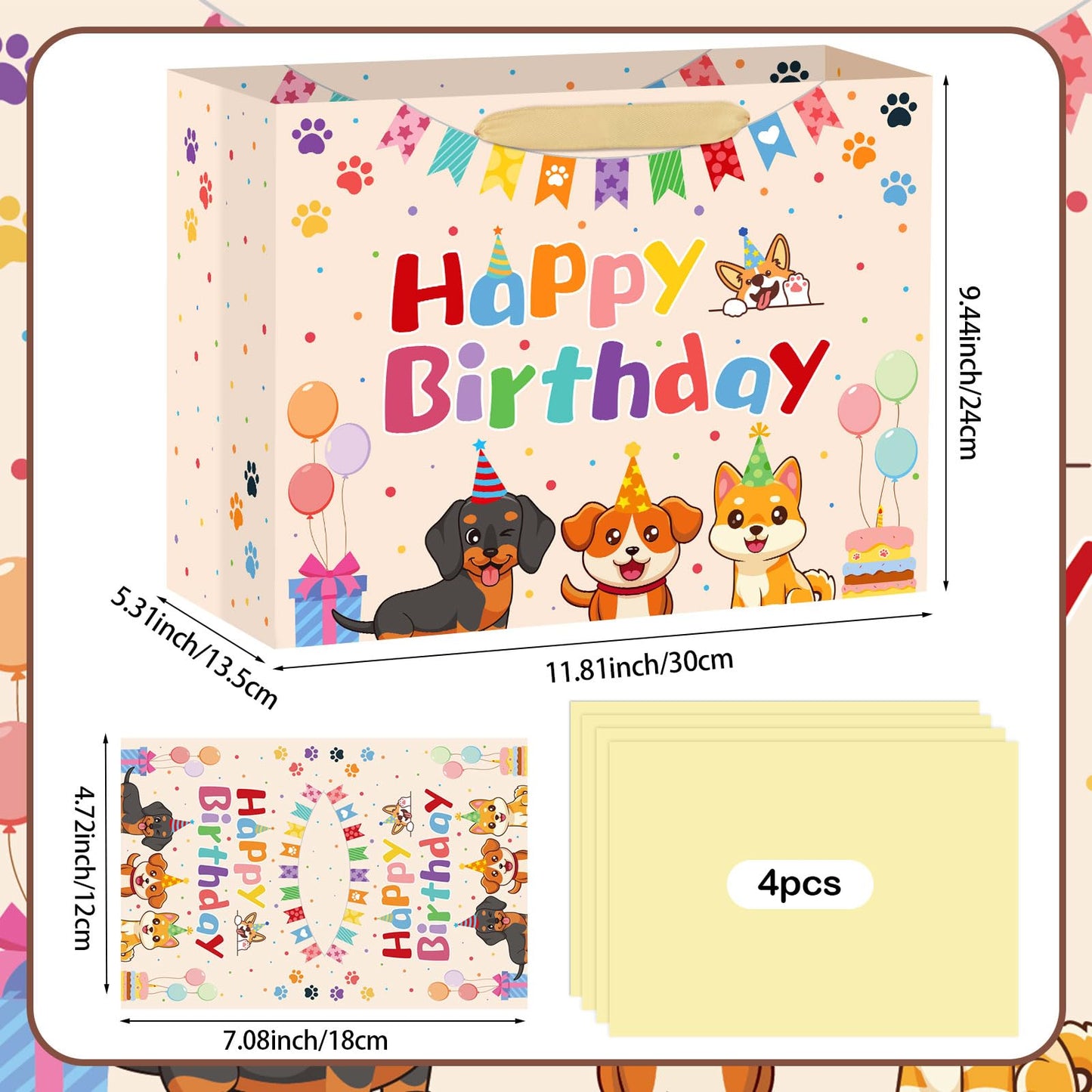 Hooqict Large Dog Gift Bag Dog Birthday Gift Bag with Handles, Tissue Paper, Greeting Card for Kids Boys Girls Pet Puppy Themed Birthday Party Decorations Supplies