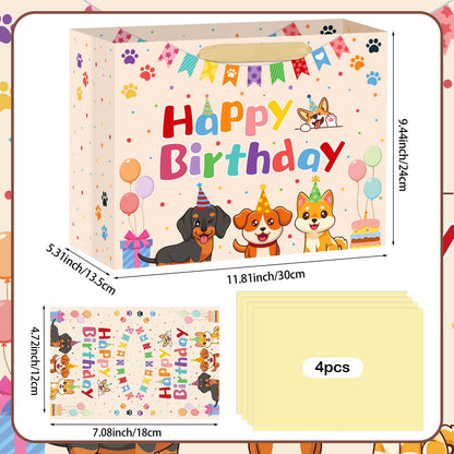 Hooqict Large Dog Gift Bag Dog Birthday Gift Bag with Handles, Tissue Paper, Greeting Card for Kids Boys Girls Pet Puppy Themed Birthday Party Decorations Supplies