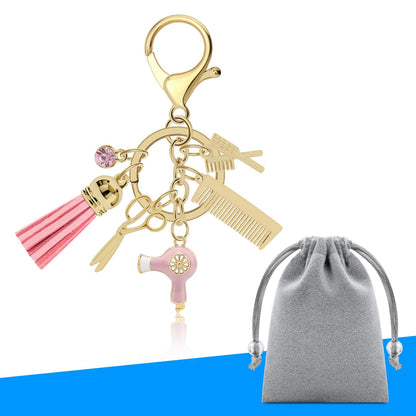 Ximalun Hairdresser Gifts Comb Scissors Charm Keychain with Tassel and Diamond Hair Stylist Barber Hairstylist Keychain Gifts