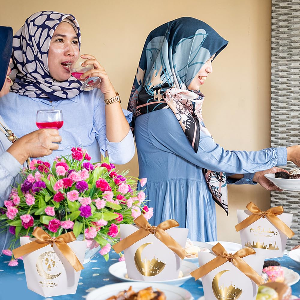 Colodeol 20Pcs Eid Mubarak Goodie Bags，Ramadan Goodie Bags with Ribbons Eid Mubarak Treat Bags Eid Gift Bags for Ramadan Kareem Eid Mubarak Party Supplies