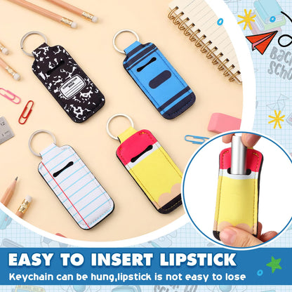 40 Pcs Back to School Teacher Gift End of Year Gift Bulk Crayon Pencil Composition Notebook Lipstick Holder Keychain Portable Lip Gloss Sleeve Pouch Pocket Lipstick Holder (Pencil)