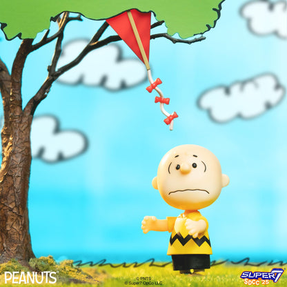 Super7 Reaction Figure Peanuts Charlie Brown and The Kite-Eating Tree (Diorama Box) - 3.75" Peanuts Action Figure with Accessory - Classic Cartoon Collectibles and Retro Toys