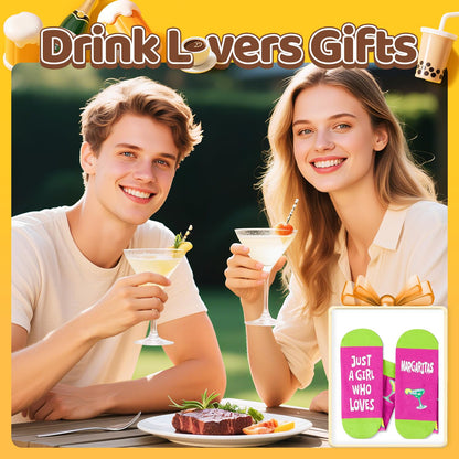 HAPPYPOP Drink Socks for Women Men - Tea Lovers Gifts, Margarita Whiskey Socks for Drinker