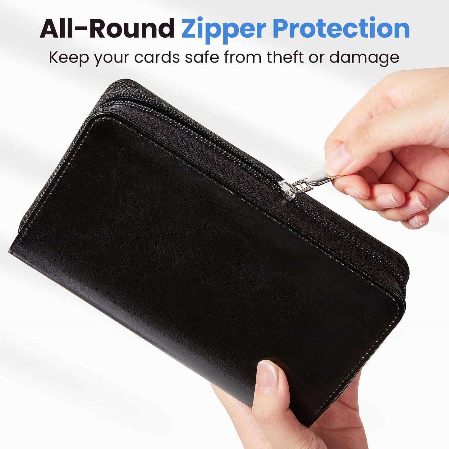 Sooez Zip-Enclosed Business Card Holder Organizer, Professional Credit Card Case Book for Women Men, 240 Capacity, Premium Vegan Leather Gift Card Organizer Storage File, Business Card Wallet, Green
