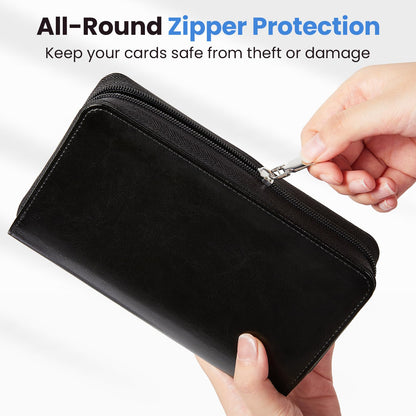 Sooez Zip-Enclosed Business Card Holder Organizer, Professional Credit Card Case Book for Women Men, 240 Capacity, Premium Vegan Leather Gift Card Organizer Storage File, Business Card Wallet, Green