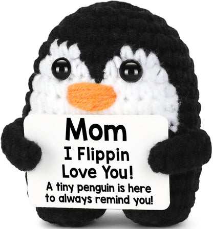 Mothers Day Birthday Gifts for Mom from Daughter Son, Handmade Crochet Mini Penguin Mom Gifts for Mother‘s Day Birthday Mama Mommy Mother in Law Bonus Step, Funny I Love You Moms Small Cute Decor