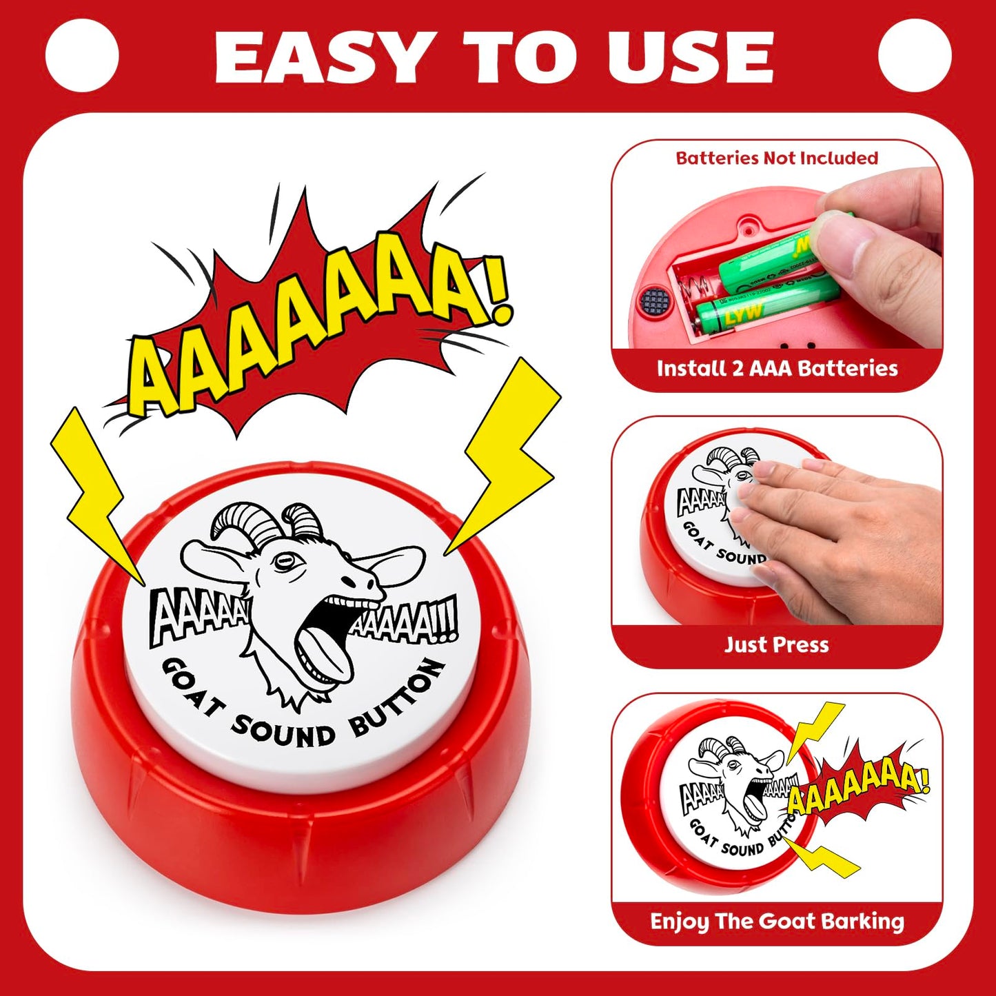 FunisFun Goat Desk Toy with Goat Squeak, Funny Button with Sheep Sound for White Elephant Gag Gifts Men Women Office Gifts for Dad from Daughter Son, Novelty Toys for Playing Jokes