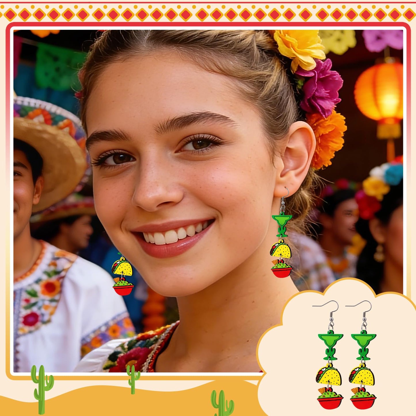 Cinco de Mayo Earrings for Women – Mexican Style Dangle Earrings, Mexican Gifts for Women Grandma, Cinco de Mayo Decorations Accessories