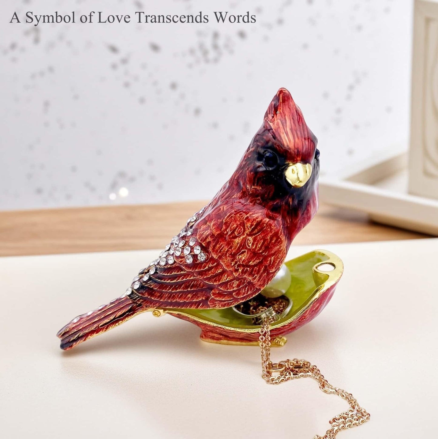Luxury Red Cardinal Bird Gifts Jewelry Trinket Boxes Hinged.Decorative Keepsake Ring Box.Necklace Rings Earrings Organizer.Bird Figurines Accents Home Decor Gifts for Women.