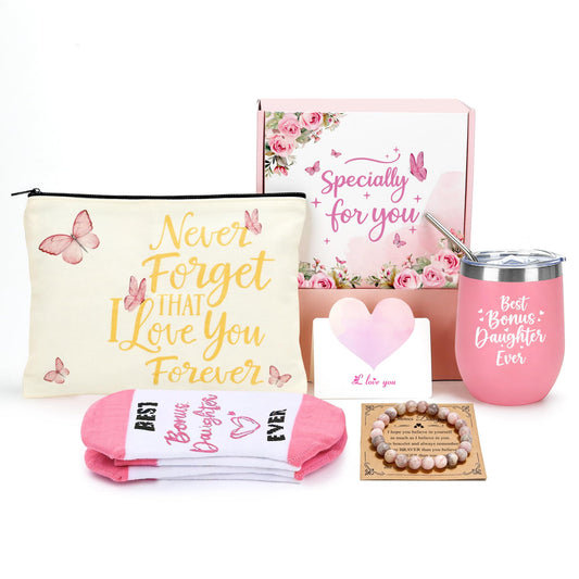 Bonus Daughter Gift Set - Stepdaughter Gift from Stepmom Stepdad, Birthday Gifts for Stepdaughter from Mom Dad, To My Bonus Daughter Mothers Day Gifts