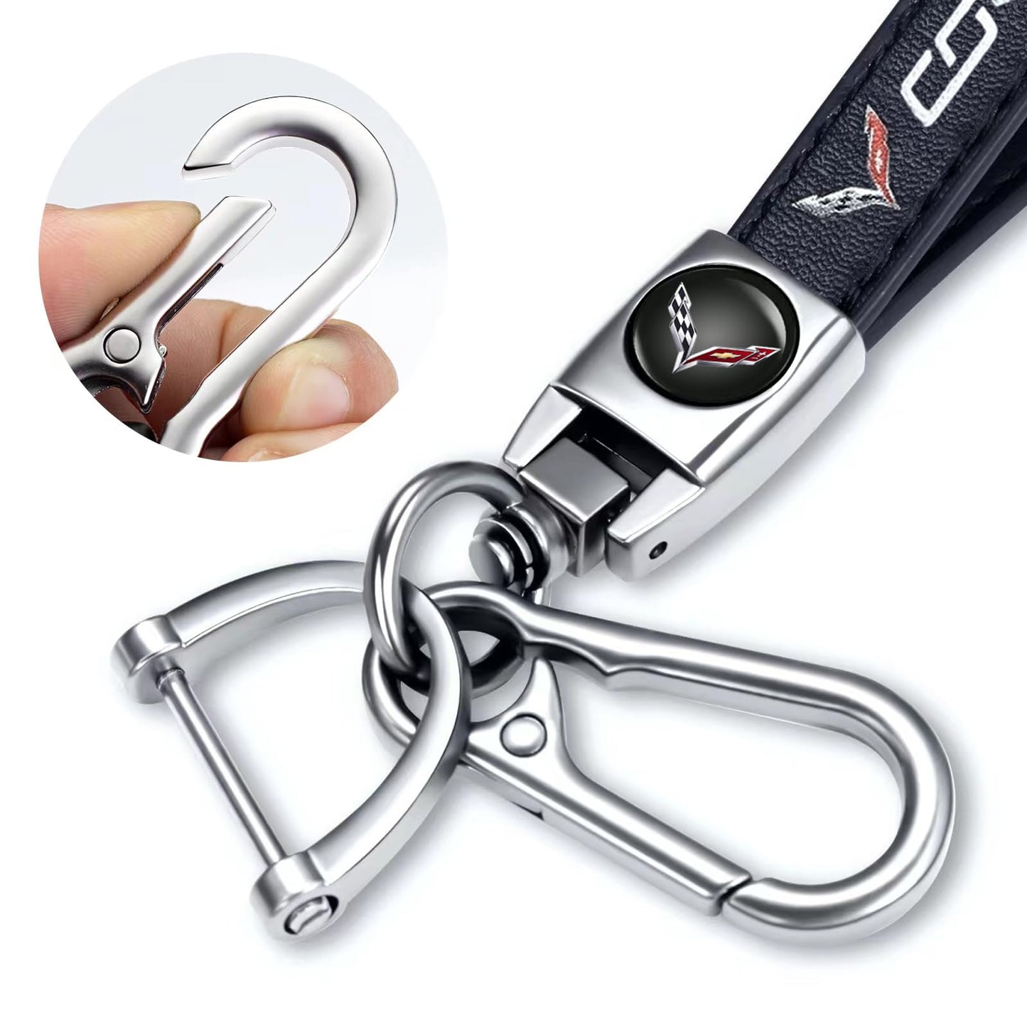 Genuine Leather Car Keychain Keyring Accessories Compatible with Corvette Series Car Keychains Family Present for Man and Woman（Black）
