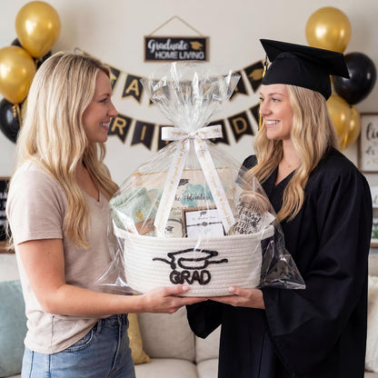 Zopeal Graduation Gift Basket for Her 2026,Graduation Gift Set with Glass Tumbler,Makeup Bag,Candle,Socks,Bracelet,Keychain,Card,College Grad Gifts for Her Women Daughter Granddaughter(White)