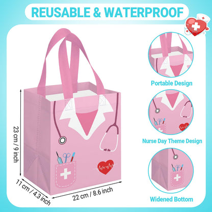 KOPOOEOE 24 Pcs Nurse Week Gifts Bags Bulk Nurse Appreciation Gift Bag with Handles Reusable Thank You Treat Bag for Rn Cna Crna Non Woven Treat Tote Bags for Medical Assistant Party Favor
