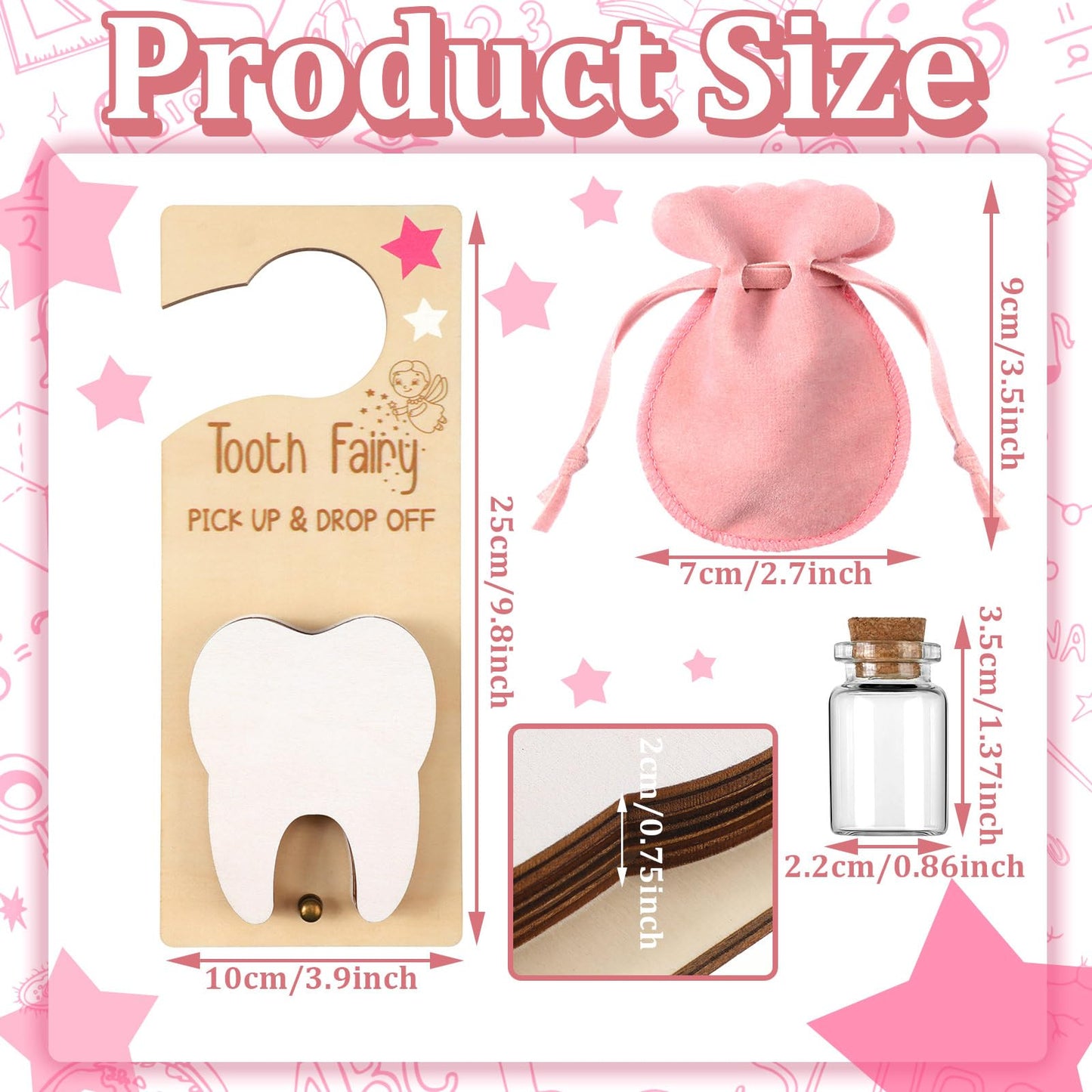 DoubleFill Tooth Fairy Gift Holder Bag Door Hanger Tooth Fairy Kit Stores Lost Teeth Keepsake Box Easter Gift World Oral Health Day Gifts for Lost Teeth Boy Girl(Classic,Pink)