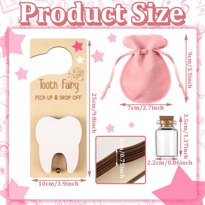 DoubleFill Tooth Fairy Gift Holder Bag Door Hanger Tooth Fairy Kit Stores Lost Teeth Keepsake Box Easter Gift World Oral Health Day Gifts for Lost Teeth Boy Girl(Classic,Pink)